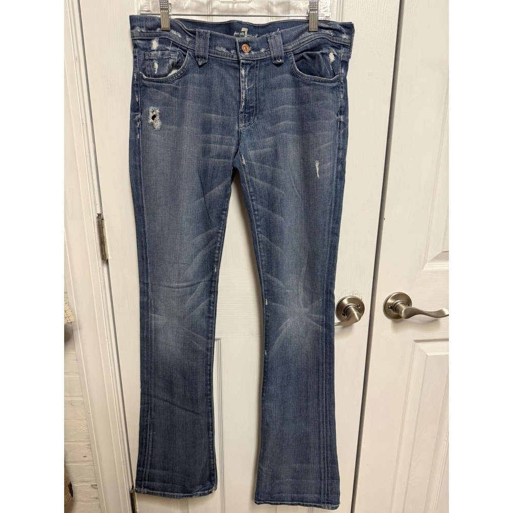 7 For All Mankind Rocker Jeans Womens 31 Bootcut Flare Y2K Distressed Long 34.5